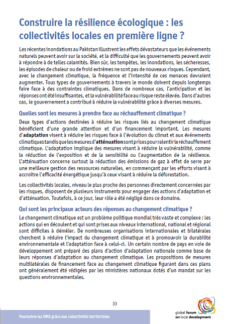 Construire la résilience écologique Les collectivités locales en première ligne ?